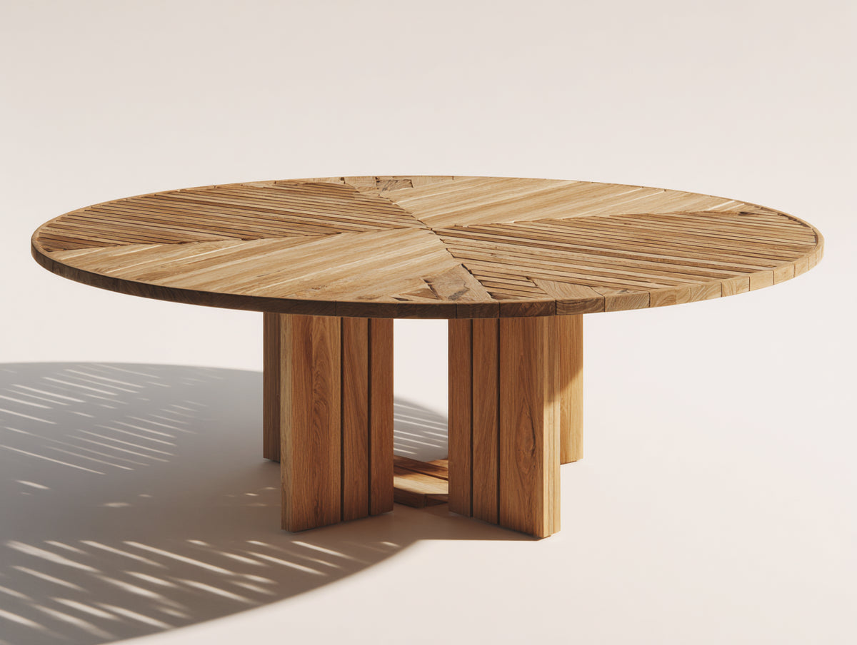 Gartentisch aus Holz 160 x 160 x 75 cm - Naturbraun - Rundes Lamellendesign für Garten und Terrasse