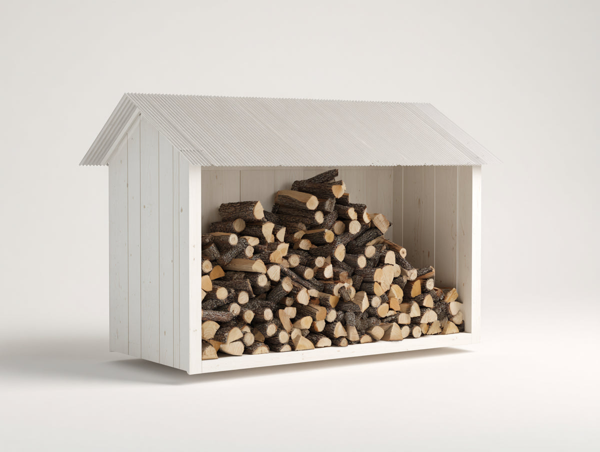Kaminholzregal aus Holz 160x70x170 cm - Weiß - Überdacht mit offener Front