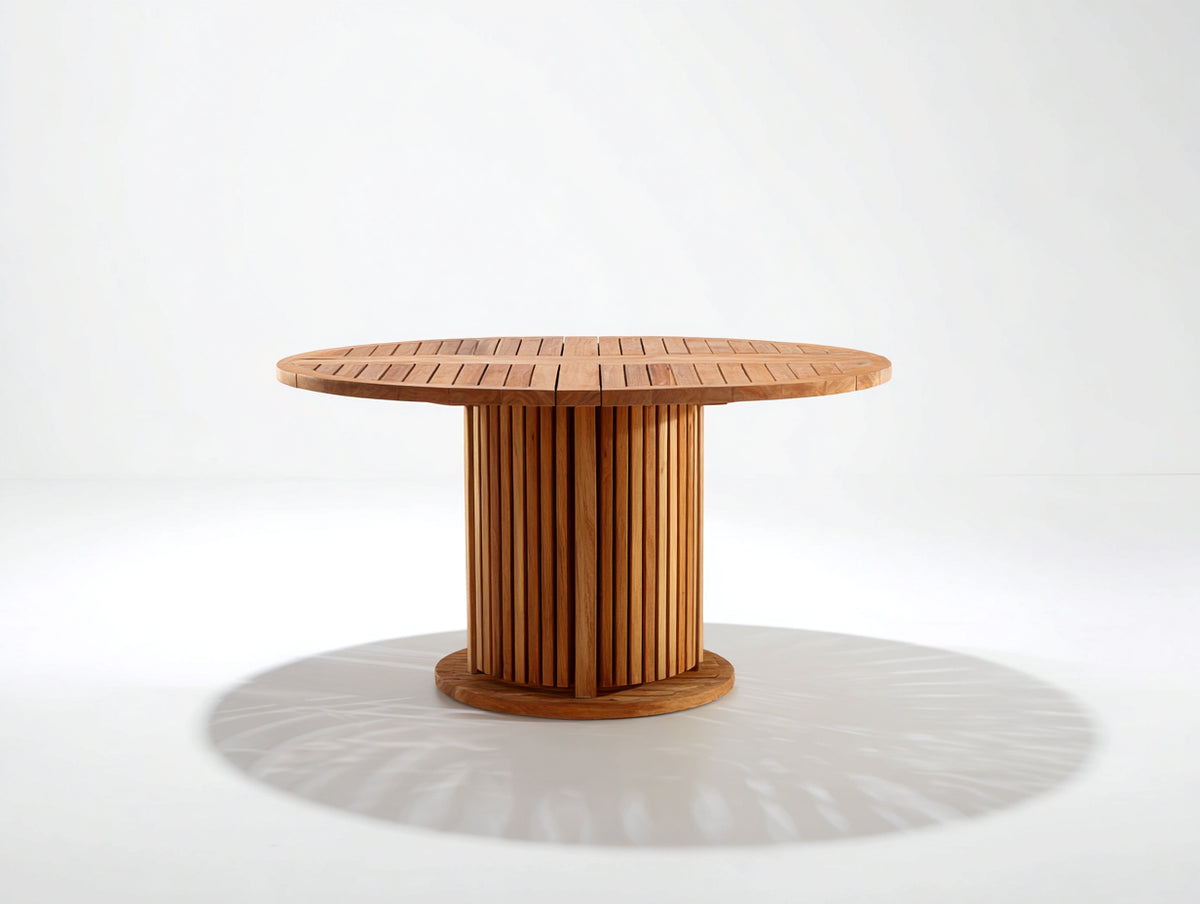 Gartentisch aus Massivholz 130 x 130 x 75 cm - Naturholz - Rund mit Säulenfuß für Garten Terrasse und Balkon