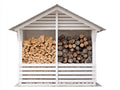 Kaminholzregal aus Holz 180 x 70 x 200 cm - Weiß und Grau - Zweigeteiltes Design mit Satteldach für Garten und Hof