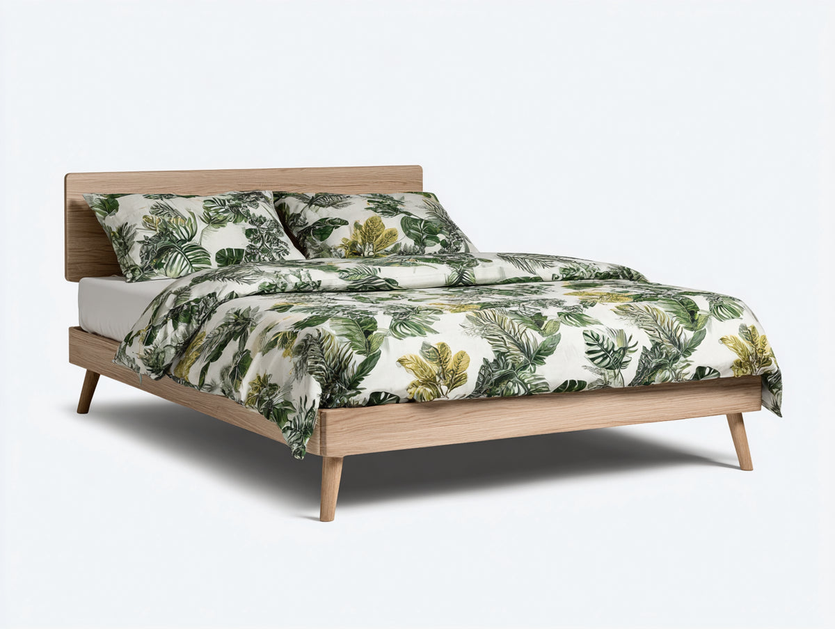 Doppelbett aus Holz 215 x 185 x 95 cm - Natur - Modernes Design mit schrägen Beinen