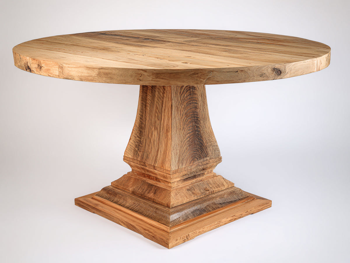 Gartentisch aus Massivholz 140 x 140 x 76 cm - Naturbraun - Rund mit massivem Säulenfuß