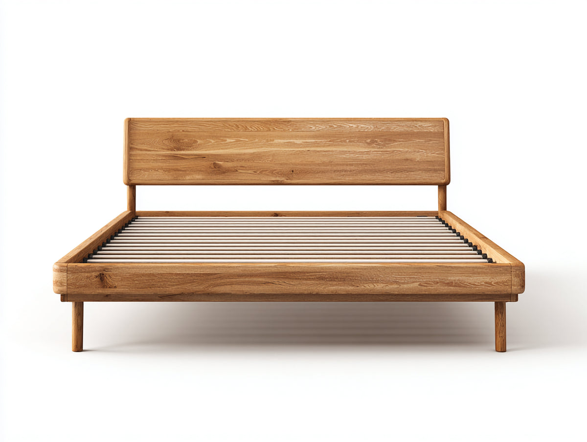 Doppelbett aus Holz 220x188x100 cm - Naturholz - Mit Lattenrost und geradlinigem Kopfteil