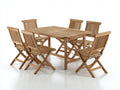 Garten Essgarnituren aus Massivholz 150 x 90 x 75 cm - Naturholz - 7-teilig mit 6 Klappstühlen für Terrasse und Garten