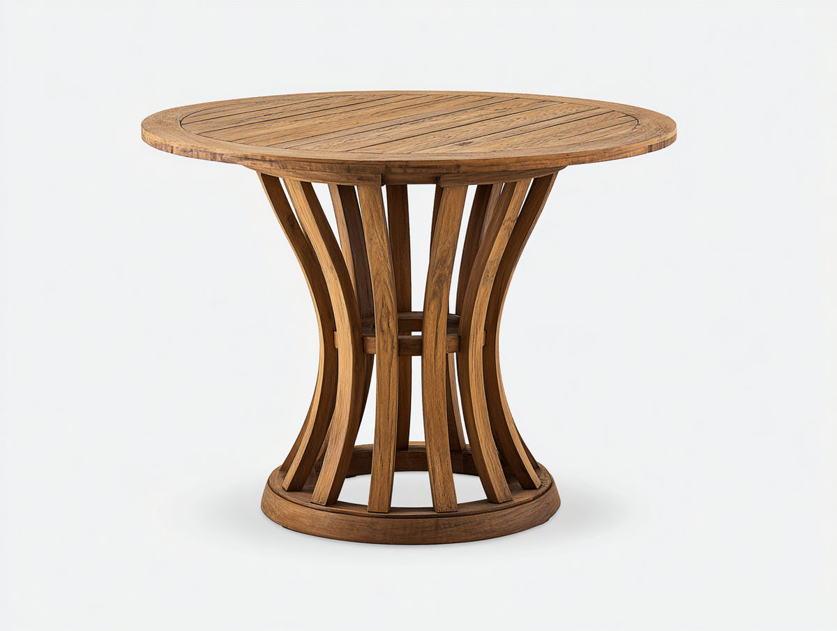 Gartentisch aus Holz 100 x 100 x 75 cm - Naturfarben - Rund mit geschwungenem Lamellenfuß