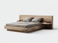 Doppelbett aus Massivholz 225 x 210 x 115 cm - Naturholz-Dunkelbraun - Breites Kopfteil und 2 integrierte Seitenablagen