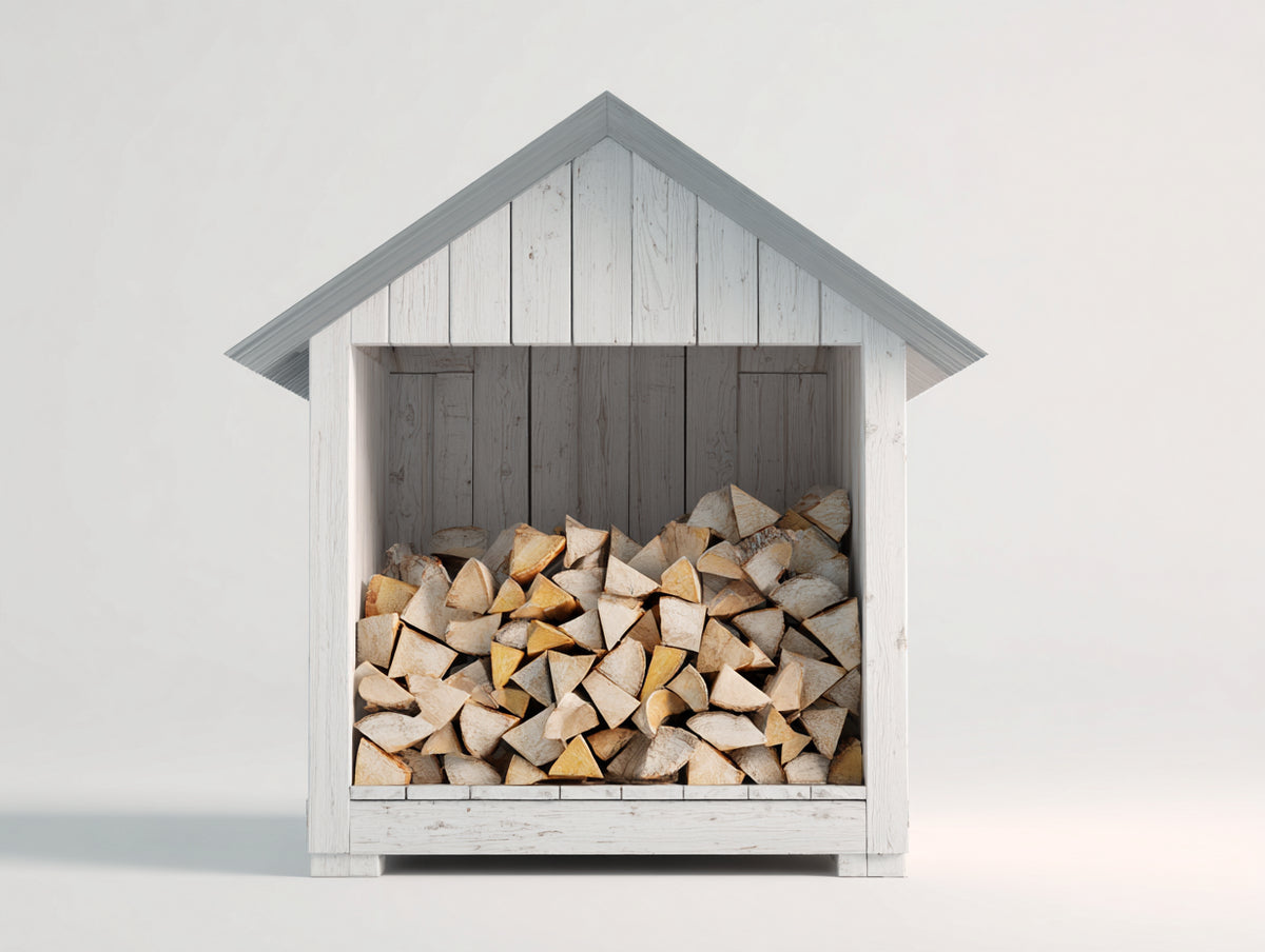 Kaminholzregal aus Massivholz 120 x 55 x 165 cm - Weiß-Grau - Mit Satteldach für Garten Terrasse und Hof