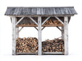 Kaminholzregal aus Holz 200 x 60 x 180 cm - Weiß-Grau - Mit Schutzdach und 2 Lagerbereichen im rustikalen Design